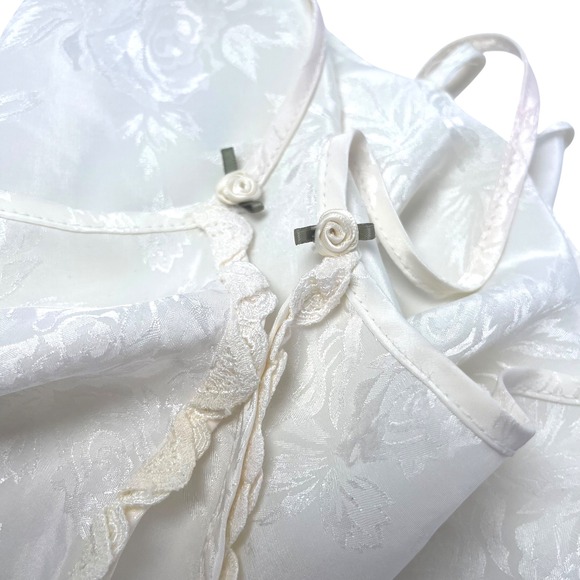 Vintage Cami Top Ivory Floral Embossed‎ Mini Flowers Ruffle Detail Coquette M/L - Picture 6 of 8
